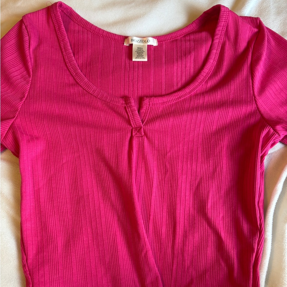 Bozzolo Pink Ribbed Fitted T-Shirt
